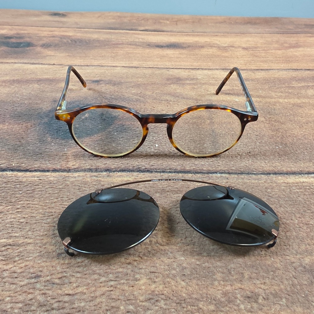 Francois Pinton Eyeglasses Men 46-19 Tortoise Round ClipOn Sunglass FRAMES ONLY